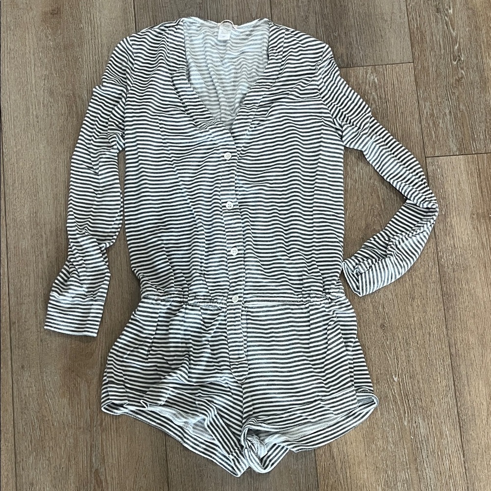 Eberjey Gray and White Striped romper pajamas